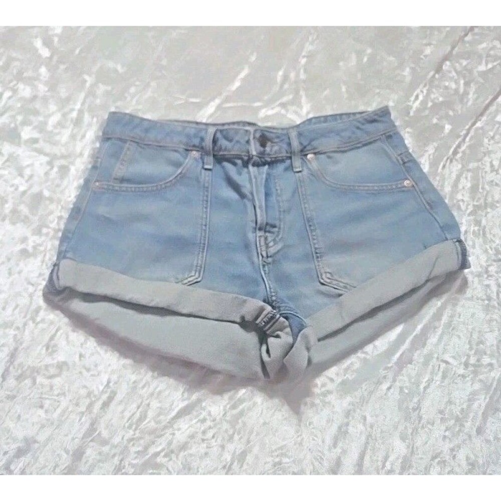 We The Free Denim Free People Blue Button Fly Cuffed Shorts Size 28